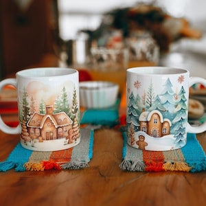 Watercolor Gingerbread House Christmas Mug Wrap Festive Design Christmas Cup Wrap Coffee Mug Wrap PNG 11oz mug wrap png Gingerbread House