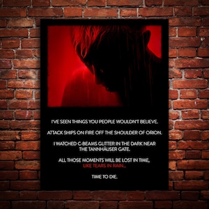Tears in Rain - Tears in Red - Text Plaque, Blade Runner, Roy Batty, Painted, Canvas, Metal, Wood, Fine Art Wall Print, Ready to Hang