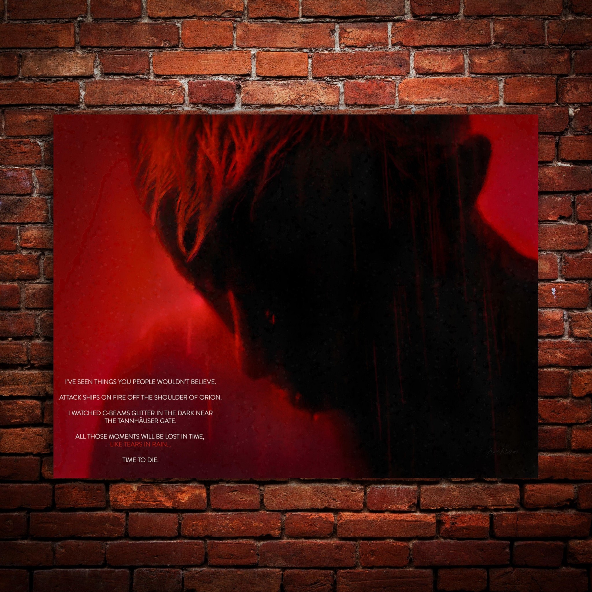 Tears in Rain - Tears in Red, Blade Runner 1982, Roy Batty, Painted, Premium, Canvas, Metal, Wood, Fine Art Wall Print, Ready to Hang