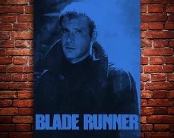 Blade Runner 1982 – Blue Black Silk Screen Print, Rick Deckard, Ridley Scott, Premium, Canvas, Metal, Wood, Fine Art Print, Ready to Hang
