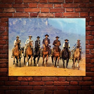 The Magnificent Seven 1960, Steve McQueen, Charles Bronson, Yul Brynner, Painted, Canvas, Metal, Wood, Fine Art Wall Print, Ready to Hang