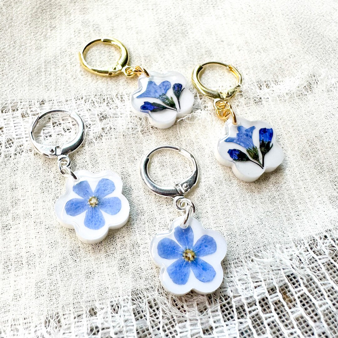 Me Not Pressed Flower Hoop Earrings for Flower Lovers Unique