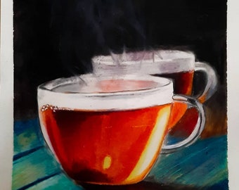 Tea art papper Creations oil pastal painting/home decor/7*8/hand made orignal painting Tea drawing