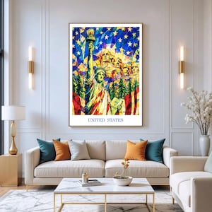 Estatua de la Libertad en Nueva York y Monte Rushmore en Keystone, Estados Unidos.