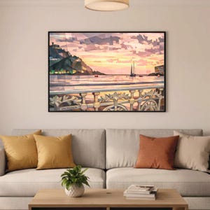 San Sebastián, Donostia, Spain, sunset from the railing of La Concha, Donostia Bay