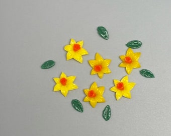 Fused glass daffodils with leaves, coe 90