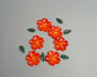 Fused glass orange  flowers with leaves, coe 90