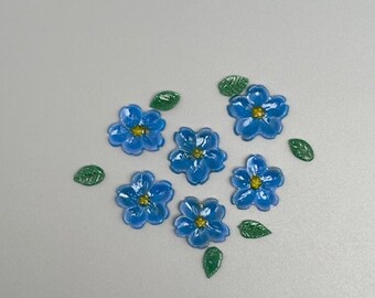 Fused glass blue flowers with leaves, coe 90