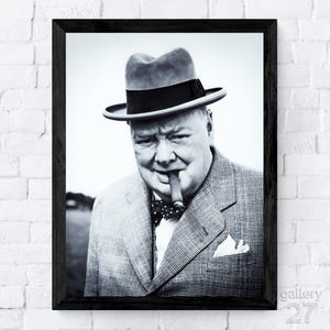 Winston Churchill con un cigarro, estadista histórico, imagen histórica, retrato, lienzo, metal, enmarcado, listo para colgar, impresión artística premium