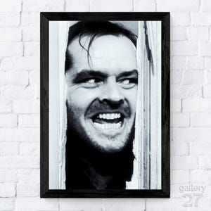 The Shining 1980, Here&#39;s Johnny, Stanley Kubrick, Kultklassiker Horrorfilm, Leinwand, Metall, gerahmt, fertig zum Aufhängen, Premium Fine Art Print