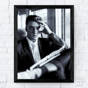 Elvis Presley - Music Legend, The King on a Train to Memphis 1956, Portrait, Canvas, Metal, Framed, Ready to Hang, Premium Fine Art Print
