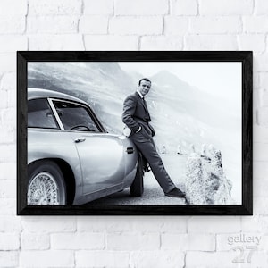 Sean Connery with Aston Martin DB5, 007 James Bond, Goldfinger 1964, Canvas, Metal, Framed, Ready to Hang, Premium Fine Art Print