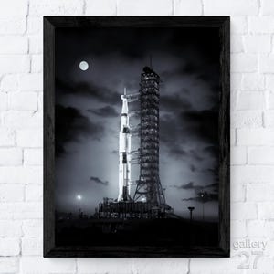 Saturn V Rocket on Launch Pad, Kennedy Space Center, Historic Photo, Canvas, Metal, Framed, Ready to Hang, Premium Quality Fine Art Print