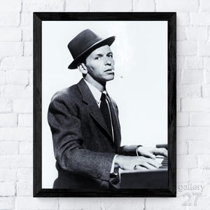 Frank Sinatra ao piano mecânico, Olhos Azuis, Lenda da Música, Swing, Jazz, Impressões de Arte Premium em Tela, Metal ou Emolduradas, Pronto para Pendurar