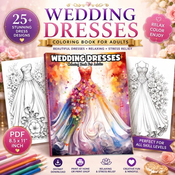 Wedding Dresses Coloring Book for Adults