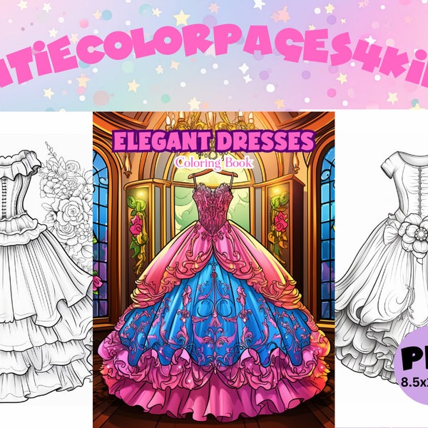 Elegant Dresses 45 Princess Dresses Coloring Pages