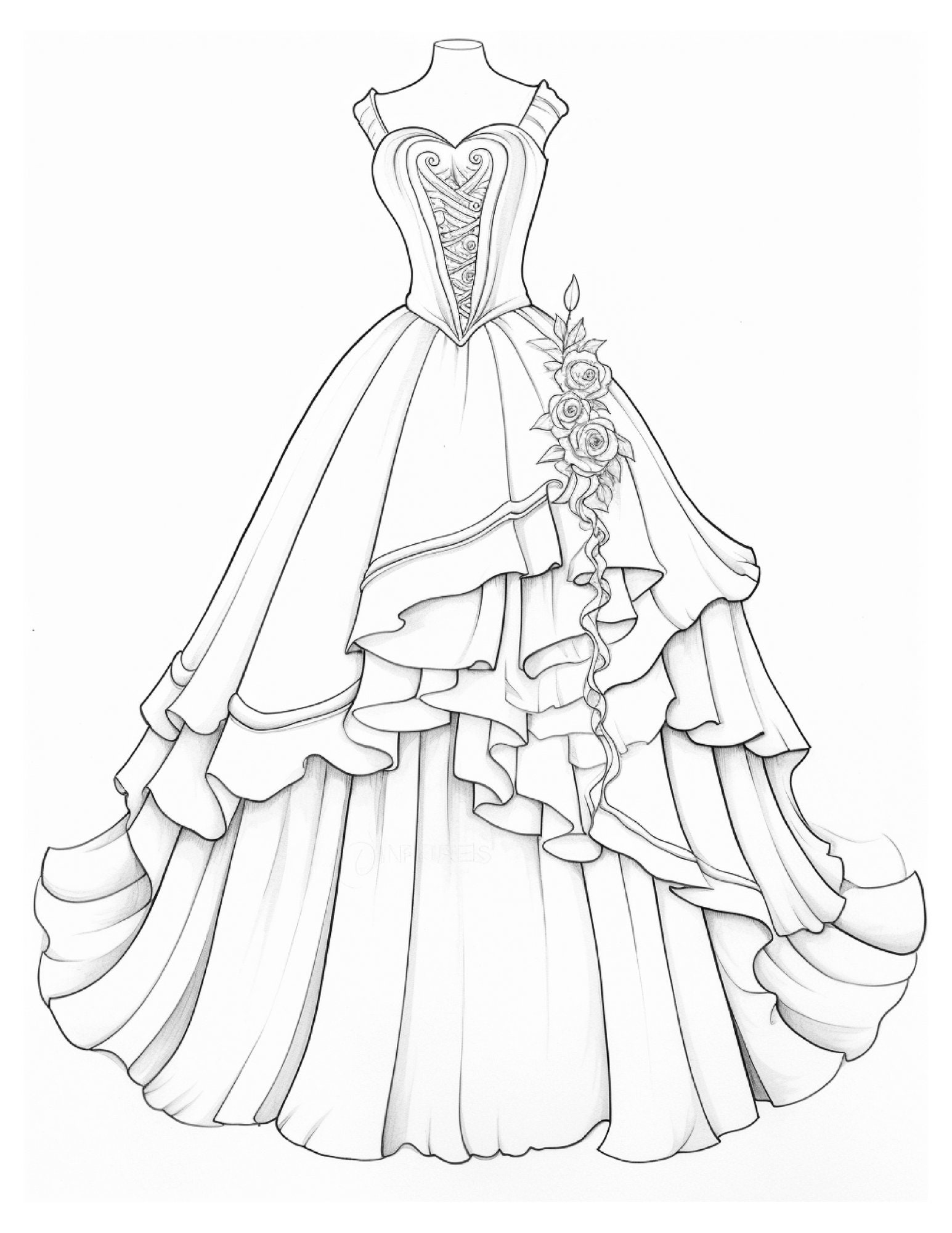 エレガントなドレスの塗り絵：50枚のファッション塗り絵（デジタル