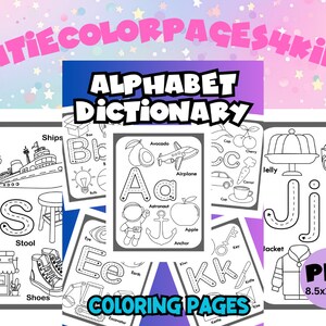 Puede incluir: Páginas para colorear en blanco y negro para niños con el alfabeto, donde cada letra se empareja con una imagen y una palabra. Las páginas están diseñadas para trazar y colorear, e incluyen palabras como "avión", "manzana", "ancla", "jalea", "jeep" y "jet".