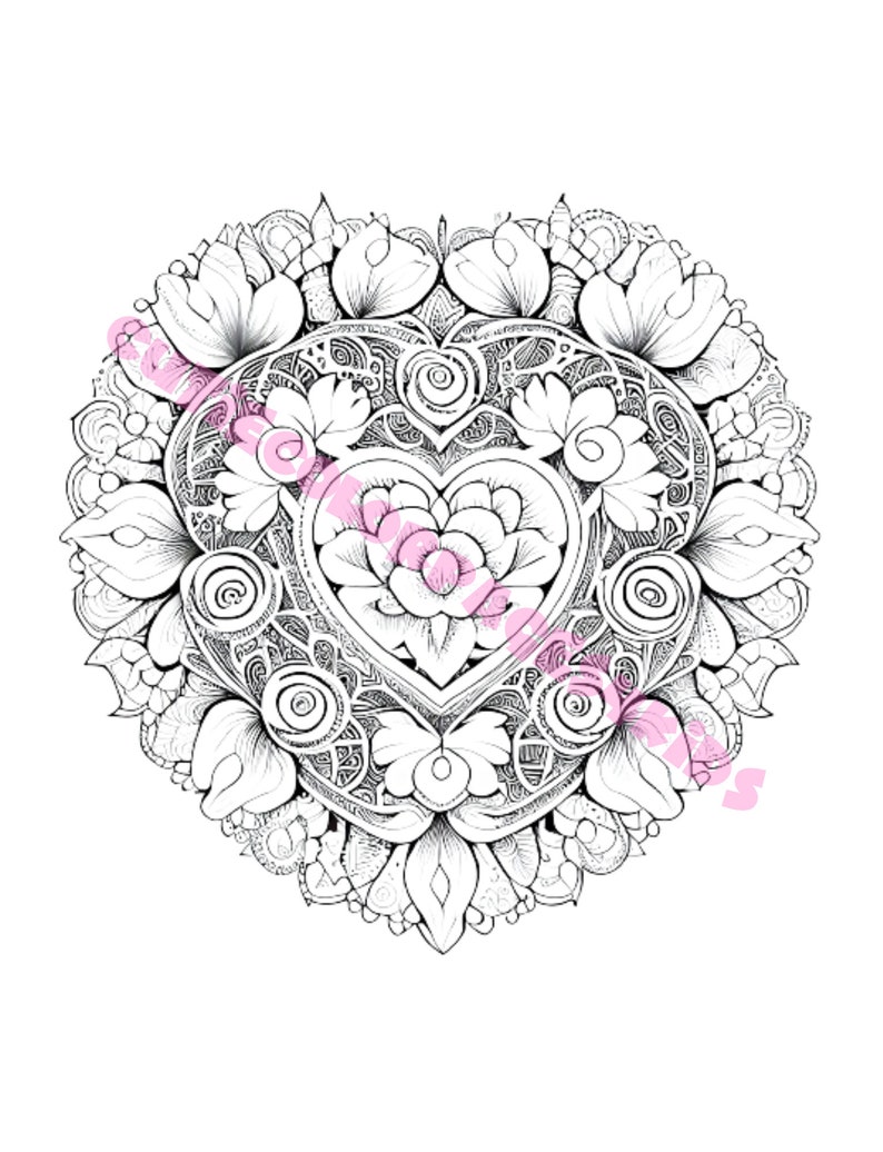 35 Hearts & Flowers Coloring Pages - Etsy
