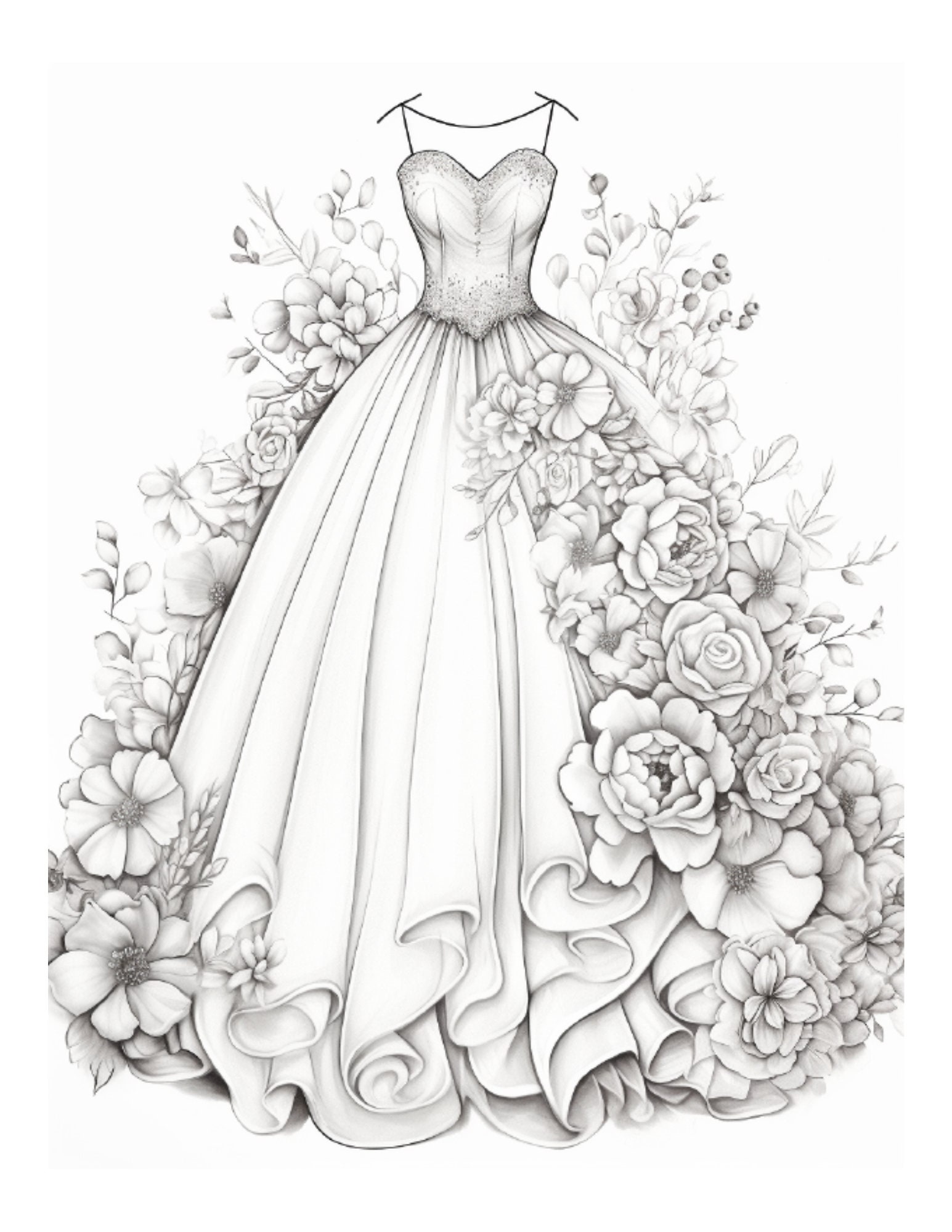 大人のためのウェディングドレスの塗り絵 - Etsy 日本