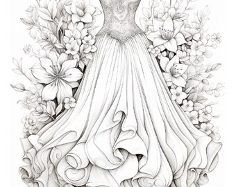 大人のためのウェディングドレス塗り絵 - Etsy 日本