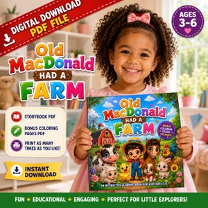 Il vecchio MacDonald aveva una fattoria - Download immediato in PDF - Libro interattivo per bambini + pagine da colorare bonus