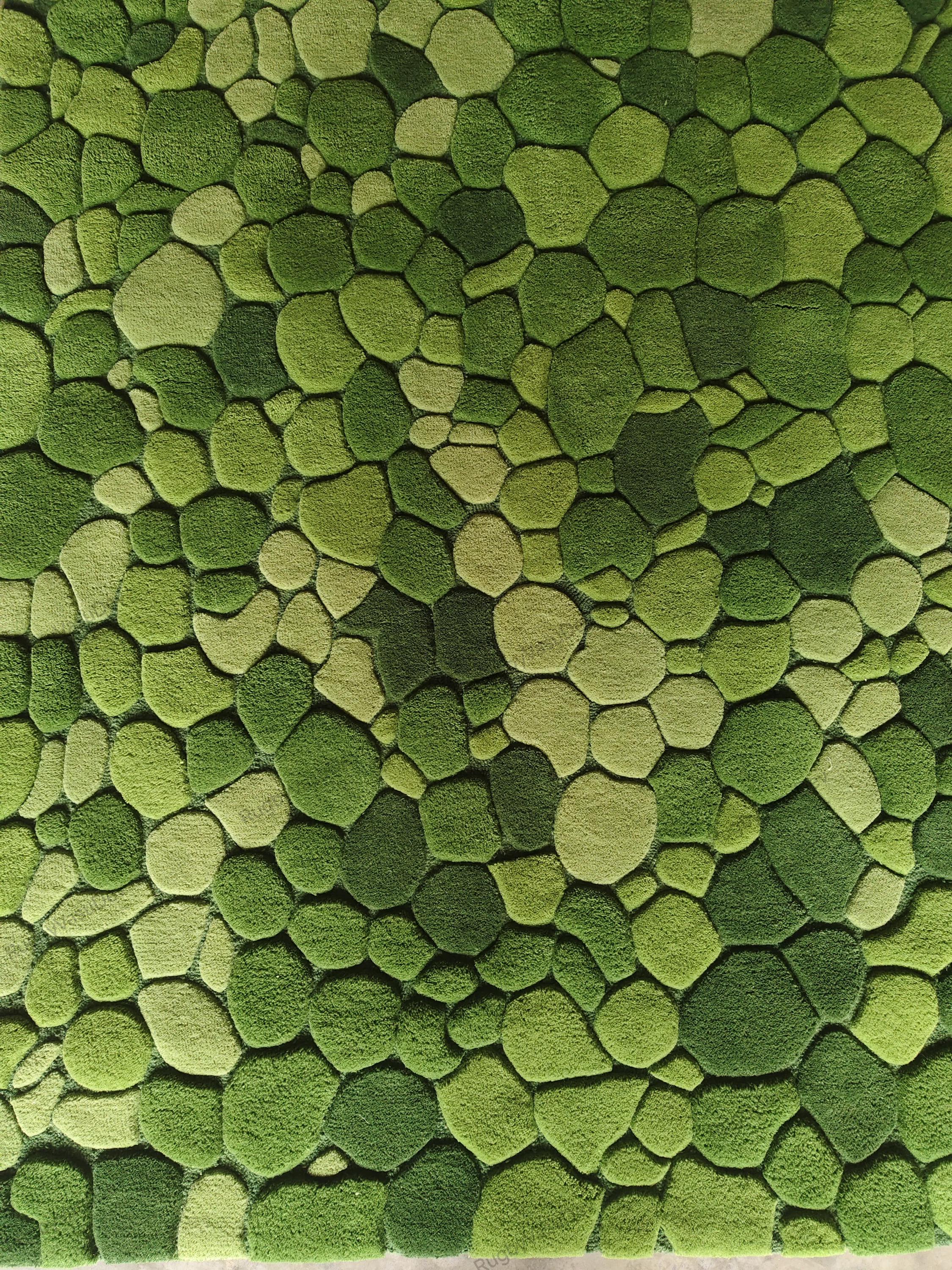 Hand Tufted Wool Rug: Green Pebble 3D Texture, Nature Inspired Stone ...