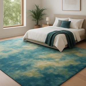 Hand Tufted Modern Rug| Wool, Silk Jute Blend Rug| Shibori Inspired Rug| Textural Modern Studio Decor| Irregular Artisan Shape In Indigo Rug