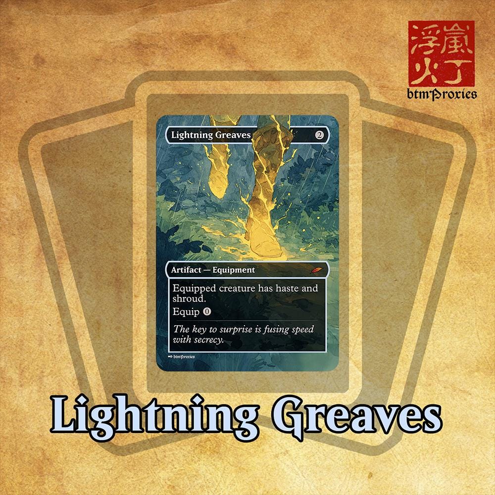 Scheda Proxy Disegnata A Mano Lightning Greaves Per Magic: The Gathering - Arte Personalizzata
