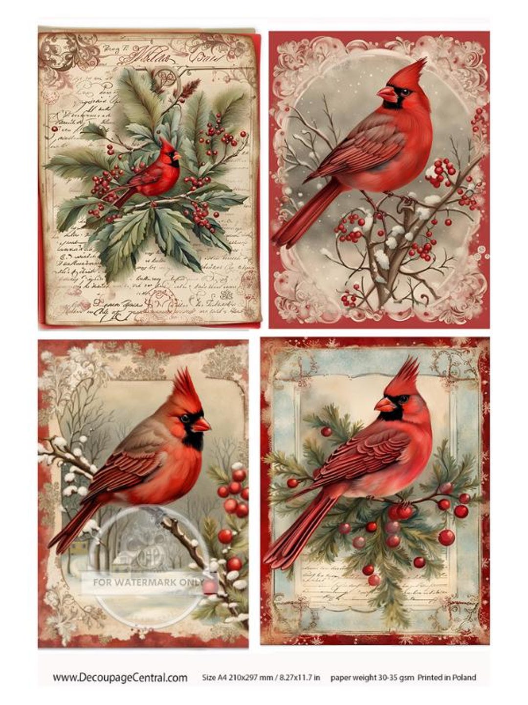 Christmas Cardinal Decoupage Rice Paper DC115 - Holiday Bird Craft ...