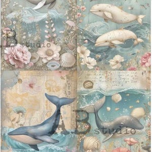 A4 Watercolor Whales Decoupage Paper - Carte Italiano 76