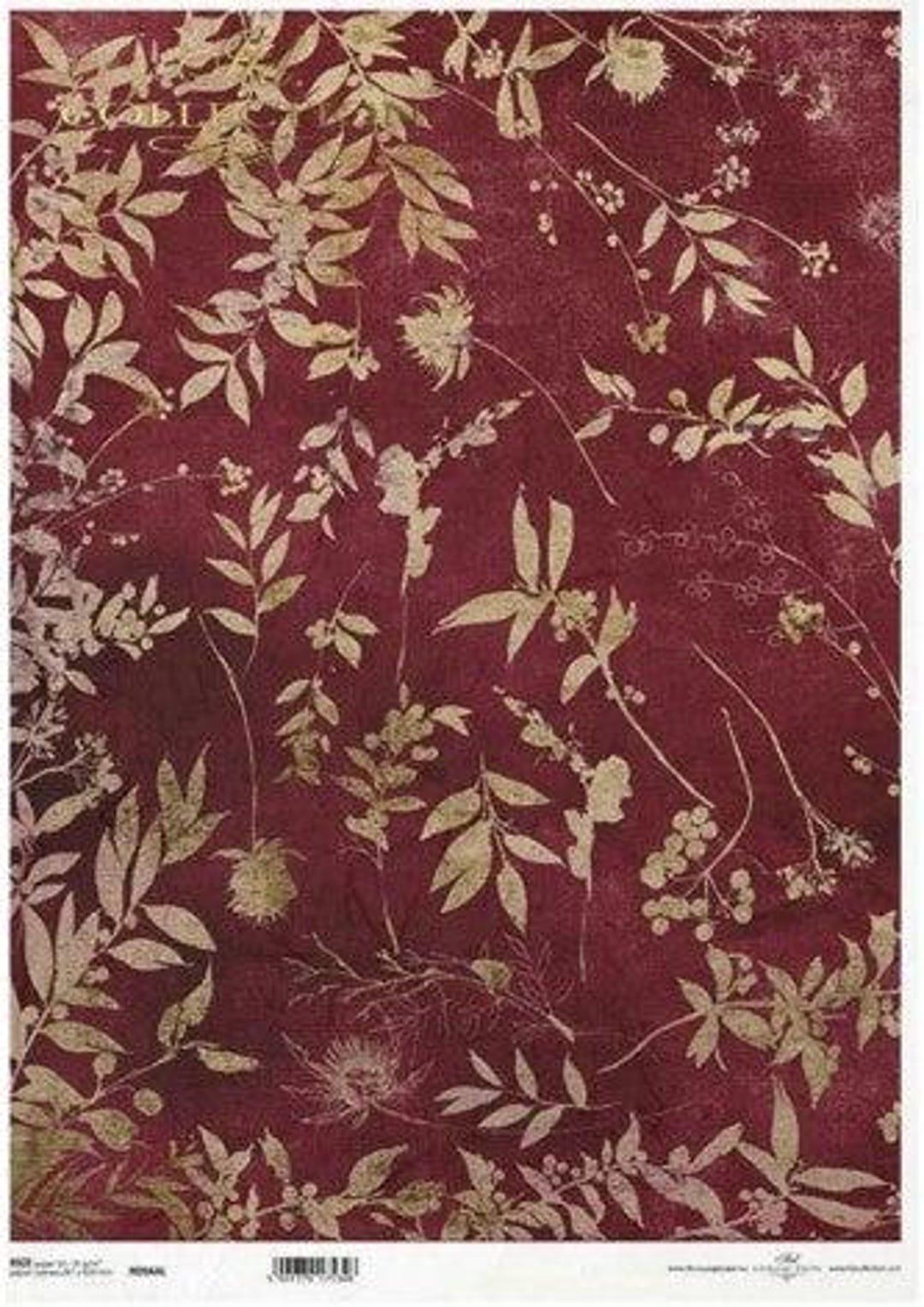 Maroon and Gold Leaf Decoupage Rice Paper for Crafting, Scrapbooking ...