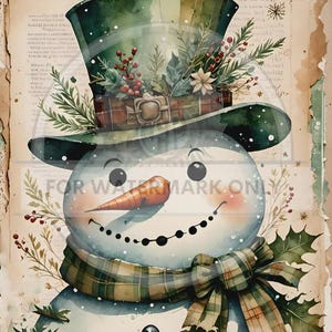 Vintage Snowman Watercolor Decoupage Rice Paper – Christmas Craft Supplies, Holiday Scrapbooking, Winter Craft Project, DIY Decor