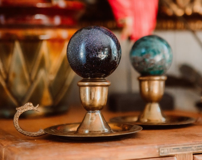 Vintage Brass Candle Holder Set, Ornate Handles | Crystal Holders, Sphere Holder, Crystal Tower Holder | FREE SHIPPING