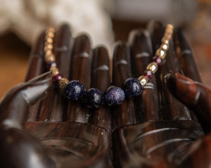 Blue Goldstone | Garnet Reiki Infused Crystal Healing Bracelet | Calming | Stability | Healing Crystals | Crystal Bracelet | Intention