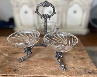 Vintage Silver and Crystal 4 Piece Serving Display | FREE SHIPPING