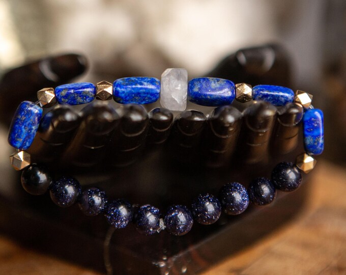 Lapis Lazuli | Labradorite | Blue Goldstone | Reiki Infused Healing Jewelry | Healing Energy | Artisan Crystal Bracelet | Stability