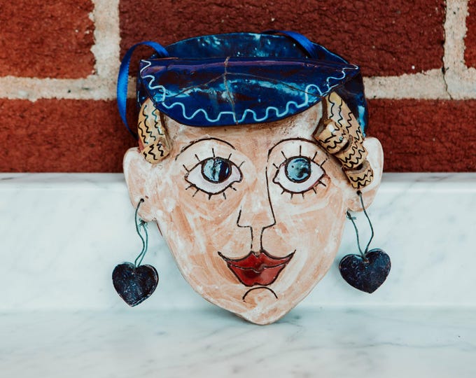 Eclectic Handmade Pottery | Eclectic Home | Purple Hat | Glazed Pottery | Carol Licastro | Wall Pocket | Wall Vase | Flowers | FREE SHIPPING