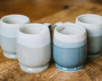 Vintage Blue Gray Drip Glazed Pottery Mugs | Set of 4 | FREE SHIPPING