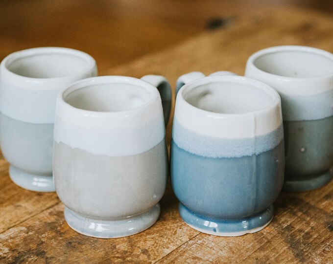 Vintage Blue Gray Drip Glazed Pottery Mugs | Set of 4 | FREE SHIPPING
