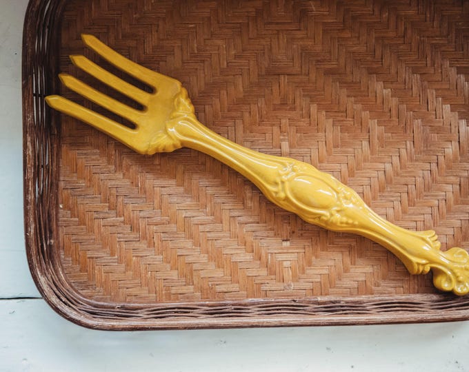 Funky Vintage Arnel Ornate Ceramic Yellow Fork Wall Hanging | FREE SHIPPING