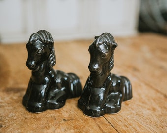 Charming Pair of Vintage Black Ceramic Horse Figurines | FREE SHIPPING