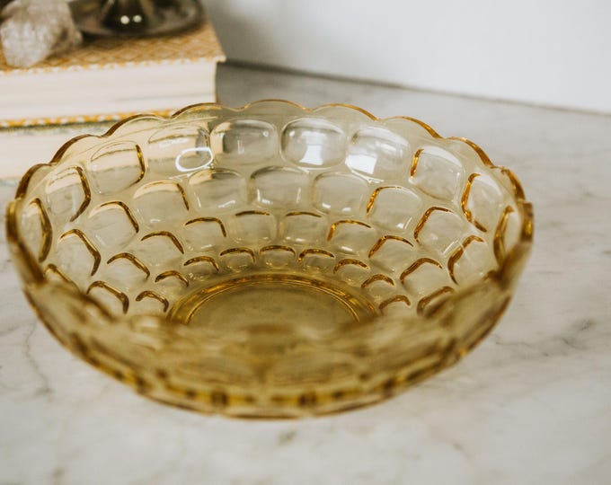 MCM Amber Kings Crown Thumbprint Indiana Glass Bowl Salad Bowl | FREE SHIPPING