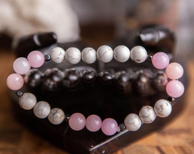 Rose Quartz | Howlite | Reiki Infused Healing Jewelry | Healing Energy | Artisan Crystal Bracelet | Stability