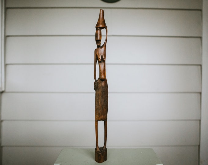Stunning Hand Carved African | Tribal Wooden Statue Pregnant Woman | FREE SHIPPING