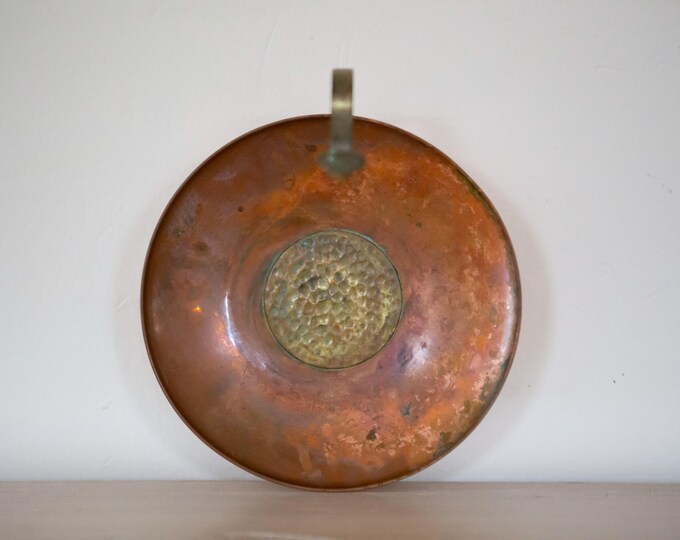 Vintage 1950s Copper craft Guild Taunton Candle Holder | Copper & Brass | Hammered Texture | Patina