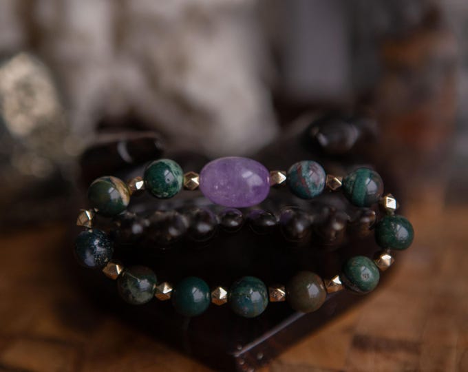 Amethyst | Bloodstone Reiki Infused Healing Jewelry | Healing Energy | Artisan Crystal Bracelet  | Gemstone Bracelet