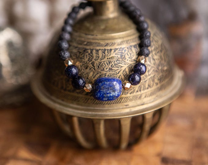 Lapis Lazuli | Blue Goldstone | Hematite | Lava Stone Reiki Infused Healing Jewelry | Healing Energy | Artisan Crystal Bracelet | Stability