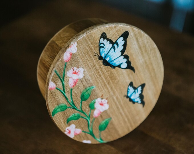 Hand-Painted Wooden Butterfly & Flower Keepsake Box | 6"x2.25" | FREE SHIPPING