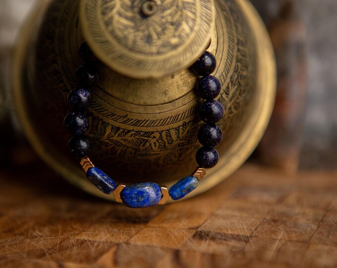 Lapis Lazuli | Blue Goldstone | Hematite | Reiki Infused Healing Jewelry | Healing Energy | Artisan Crystal Bracelet | Stability